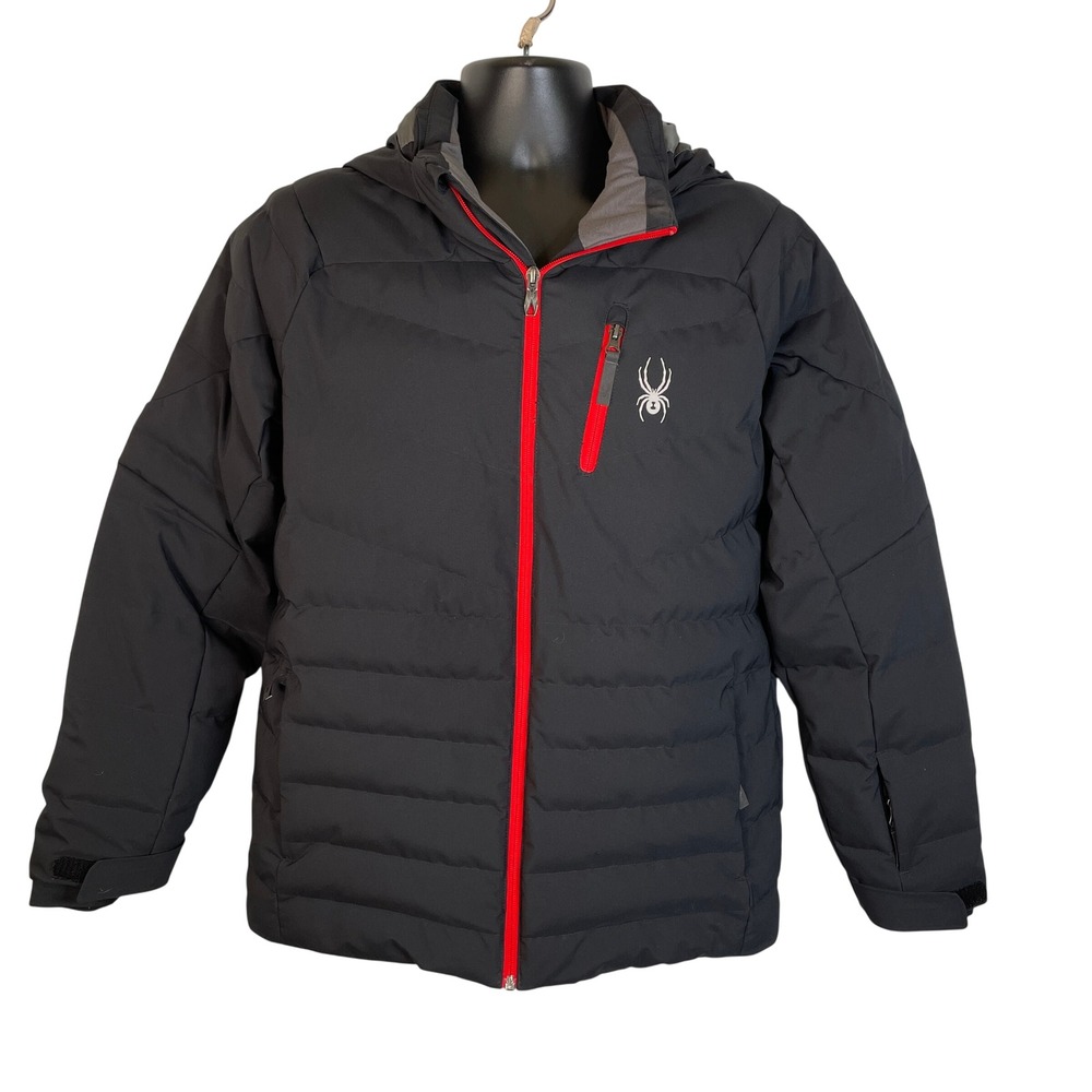Spyder Kids Size 20 Black Red Insulated Ski Jacket Removable Hood Puffer Coat